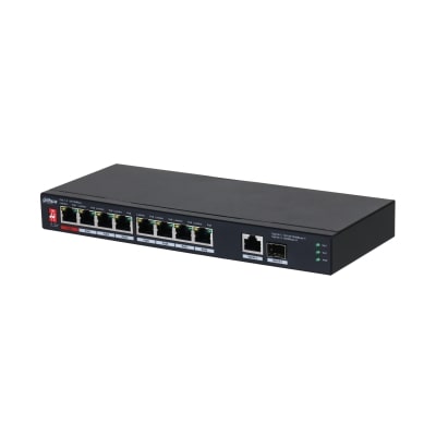 Switch Dahua PoE+ 8 Portas Downlink + 2 Portas Uplink (1xRJ45+1xSFP) 96W 10/100Mbps